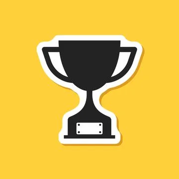 Trophy cup paper sticker icon in flat style. Award prize vector illustratio.. Stock Illustration