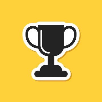 Trophy cup paper sticker icon in flat style. Award prize vector illustratio.. Stock Illustration