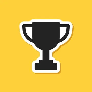 Trophy cup paper sticker icon in flat style. Award prize vector illustratio.. Stock Illustration