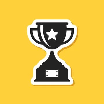Trophy cup paper sticker icon in flat style. Award prize vector illustratio.. Stock Illustration