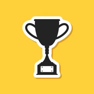 Trophy cup paper sticker icon in flat style. Award prize vector illustratio.. Stock Illustration