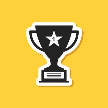 Trophy cup paper sticker icon in flat style. Award prize vector illustratio.. Stock Illustration