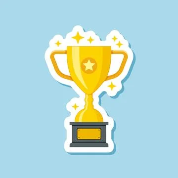 Trophy cup paper sticker icon in flat style. Award prize vector illustratio.. Stock Illustration