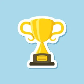 Trophy cup paper sticker icon in flat style. Award prize vector illustratio.. Stock Illustration