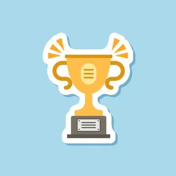Trophy cup paper sticker icon in flat style. Award prize vector illustratio.. Stock Illustration