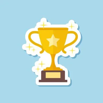 Trophy cup paper sticker icon in flat style. Award prize vector illustratio.. Stock Illustration