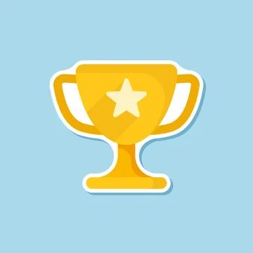 Trophy cup paper sticker icon in flat style. Award prize vector illustratio.. Stock Illustration
