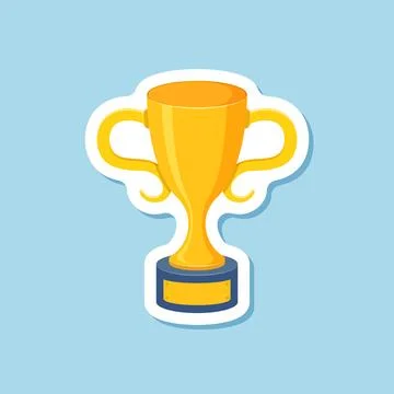 Trophy cup paper sticker icon in flat style. Award prize vector illustratio.. Stock Illustration