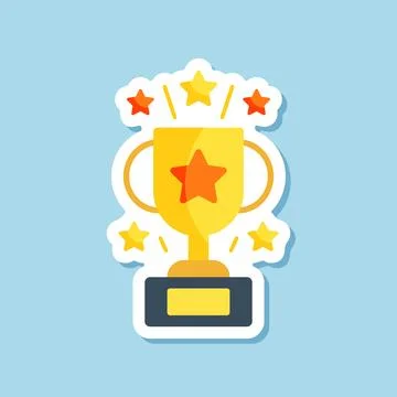 Trophy cup paper sticker icon in flat style. Award prize vector illustratio.. Stock Illustration
