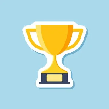 Trophy cup paper sticker icon in flat style. Award prize vector illustratio.. Stock Illustration
