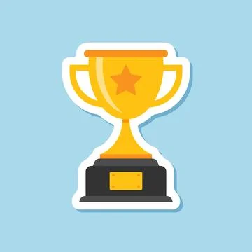 Trophy cup paper sticker icon in flat style. Award prize vector illustratio.. Stock Illustration