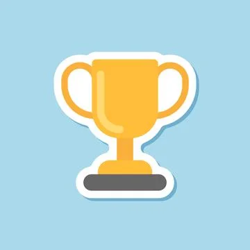 Trophy cup paper sticker icon in flat style. Award prize vector illustratio.. Stock Illustration