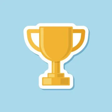 Trophy cup paper sticker icon in flat style. Award prize vector illustratio.. Stock Illustration