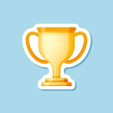 Trophy cup paper sticker icon in flat style. Award prize vector illustratio.. Stock Illustration