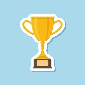 Trophy cup paper sticker icon in flat style. Award prize vector illustratio.. Stock Illustration