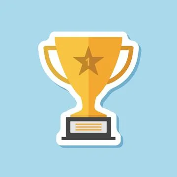 Trophy cup paper sticker icon in flat style. Award prize vector illustratio.. Stock Illustration