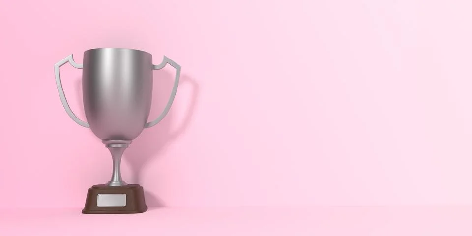 Trophy cup on pink background with copy space Stock Illustration