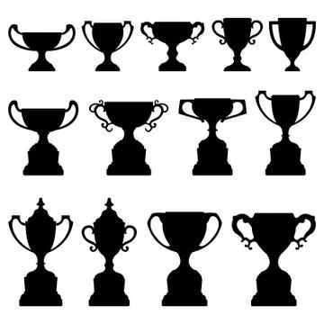 Trophy Cup Silhouette Black Set Stock Illustration