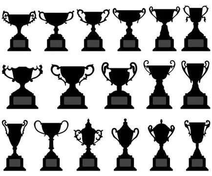 Trophy Cup Silhouette Black Set Stock Illustration