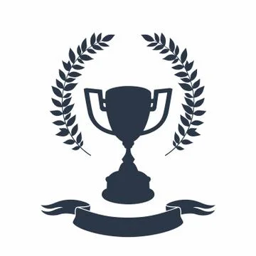 Trophy cup silhouette. Black silhouette of award cup with laurel wreath and Stock Illustration