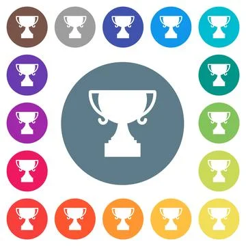 Trophy cup solid flat white icons on round color backgrounds Illustrazione stock