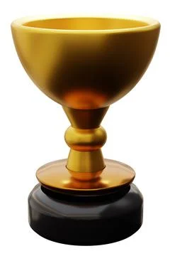 This trophy cup stands isolated on a clear background. It features a gold a.. Stock Photos