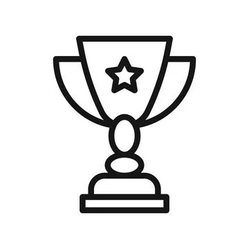 Trophy cup with star icon Black line art vector logo Stock Illustration