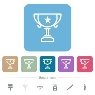 Trophy cup with star outline flat icons on color rounded square backgrounds Stock Illustration