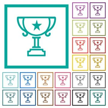 Trophy cup with star outline flat color icons with quadrant frames 스톡 일러스트