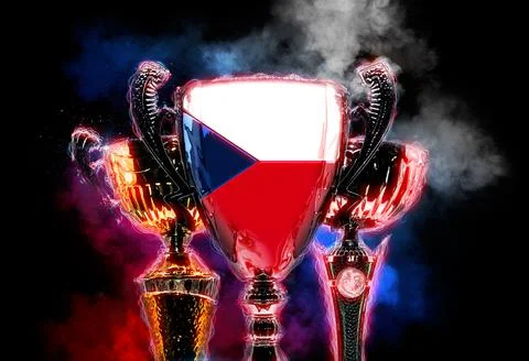 Trophy cup textured with flag of Czech Republic. 2D Digital illustration Stock Illustration