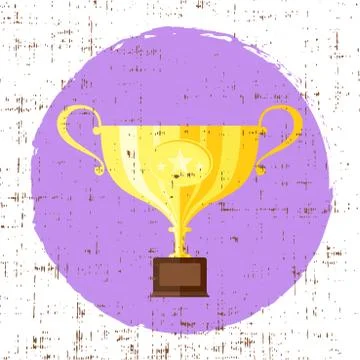 Trophy Cup Vector Flat Icon with star with grunge background Stock Illustration