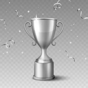 Trophy Cup Vector Illustration. 3d Silver Trophy Award. Winner Prize Cup with Stock Illustration