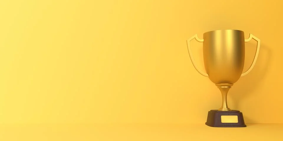 Trophy cup on yellow background with copy space Stock Illustration