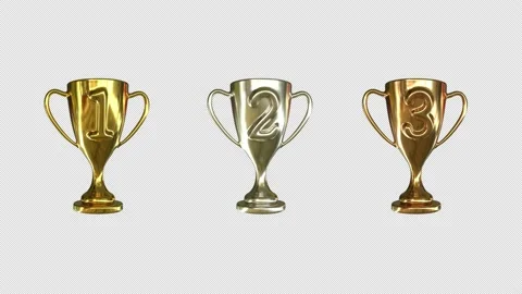Trophy Cups gold, silver and bronze - 3d render looped with alpha channel. Stock Footage 167538394