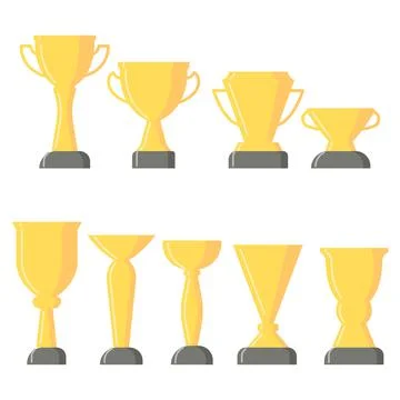 Trophy cups set. Award for the winner. Flat style. Vector. Stock Illustration