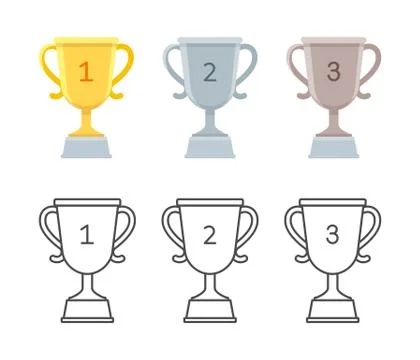 Trophy cups set flat and outline style Stock Illustration