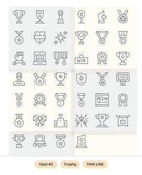 Trophy Digital Vector Pack containing 40 Grid Fitted Thin Line Retina Ready.. Stock Illustration