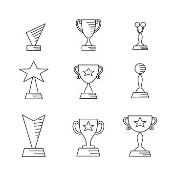 Trophy doodle line vector illustration Stock Illustration