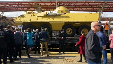 Trophy equipment from Syria by train Stock Footage 119522685