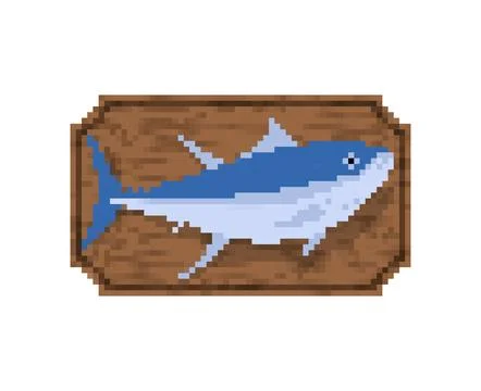 Trophy Fish On Board pixel art. 8 bit Fish interior decor. Stock Illustration