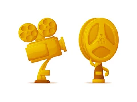 Trophy in Form of Camera and Bobbin Reel Icons Set Stock Illustration