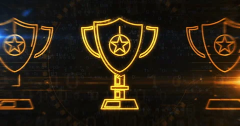 Trophy gaming competition award symbol loop digital concept Stock Footage 339432467