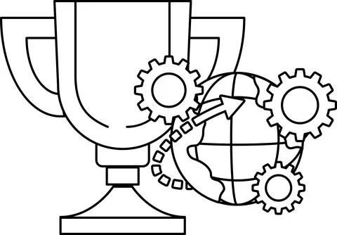 A trophy with a globe and gears on it Illustrazione stock