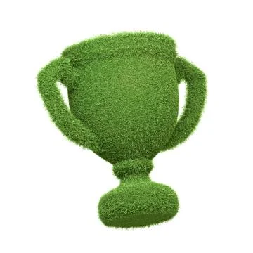 A trophy icon covered in lush green grass isolated on a white background Stock Illustration