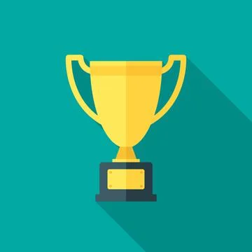 Trophy icon with long shadow. Flat design style. Stock Illustration