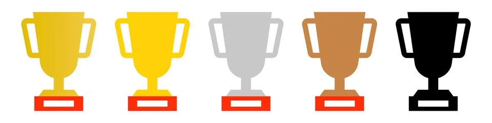 Trophy icon set. Gold, silver, bronze and silhouette. Vectors. Stock Illustration