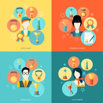 Trophy icons set flat 库存插图
