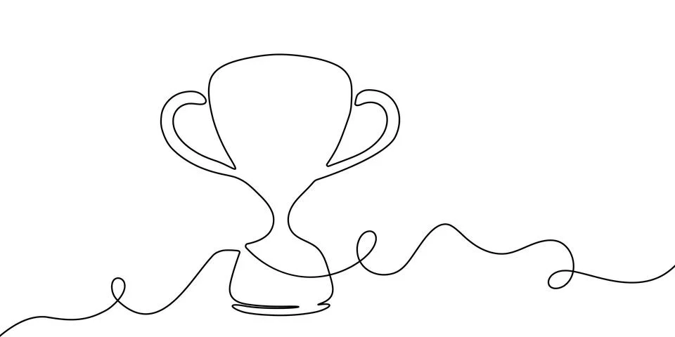 Trophy line winner continuous prize art win icon sketch vector award. Medal line Stock Illustration