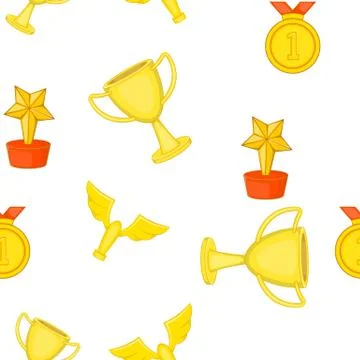 Trophy, medals and award pattern, cartoon style Illustrazione stock