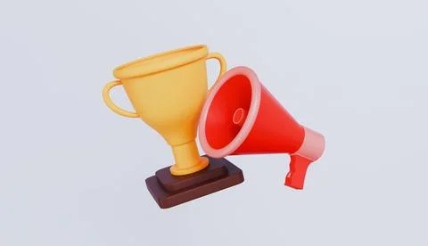 Trophy megaphone speaker 3d illustration isolated on pastel background Stock Illustration